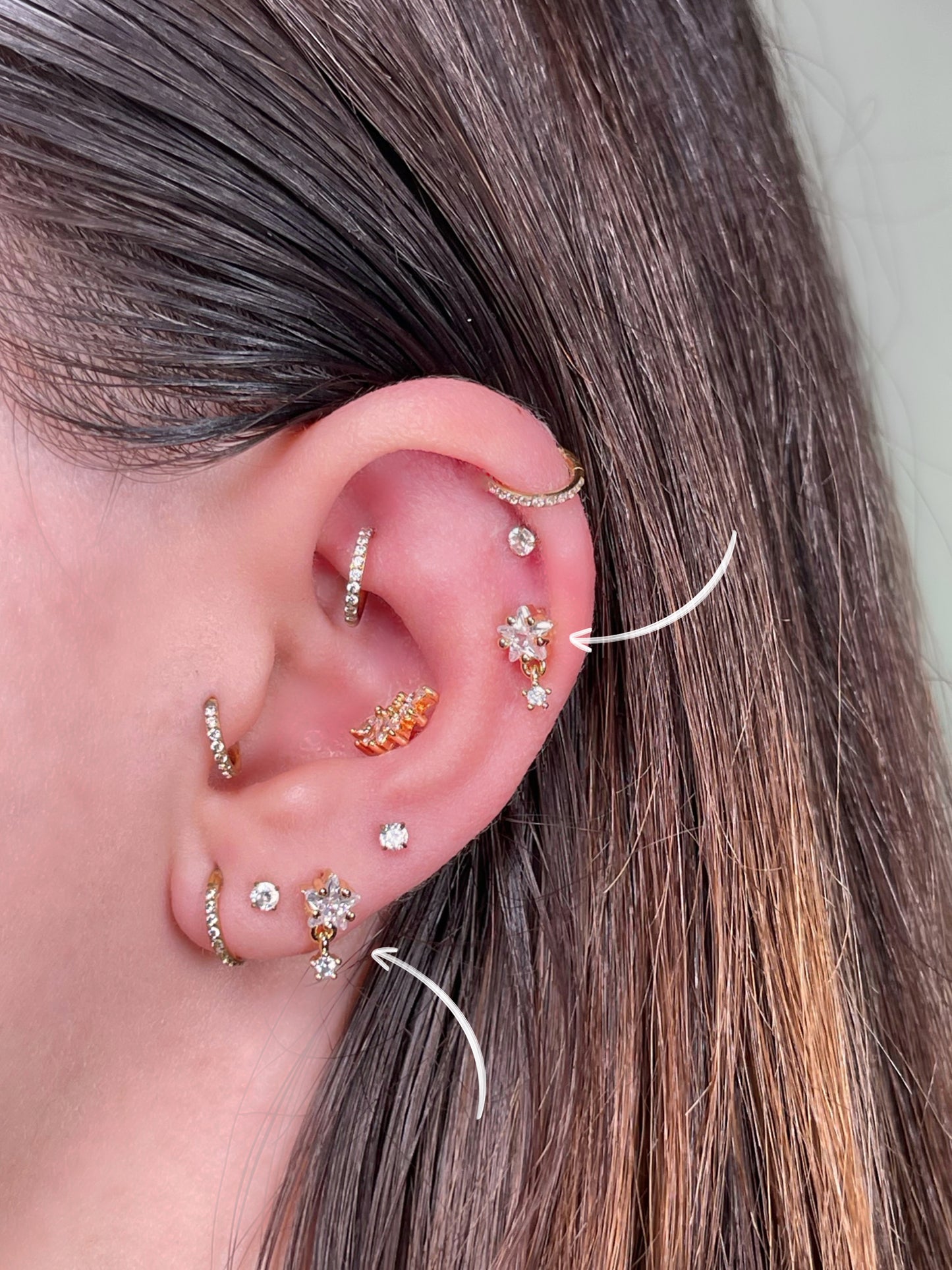 Pendiente/piercing doble estrella brillante (unidad)