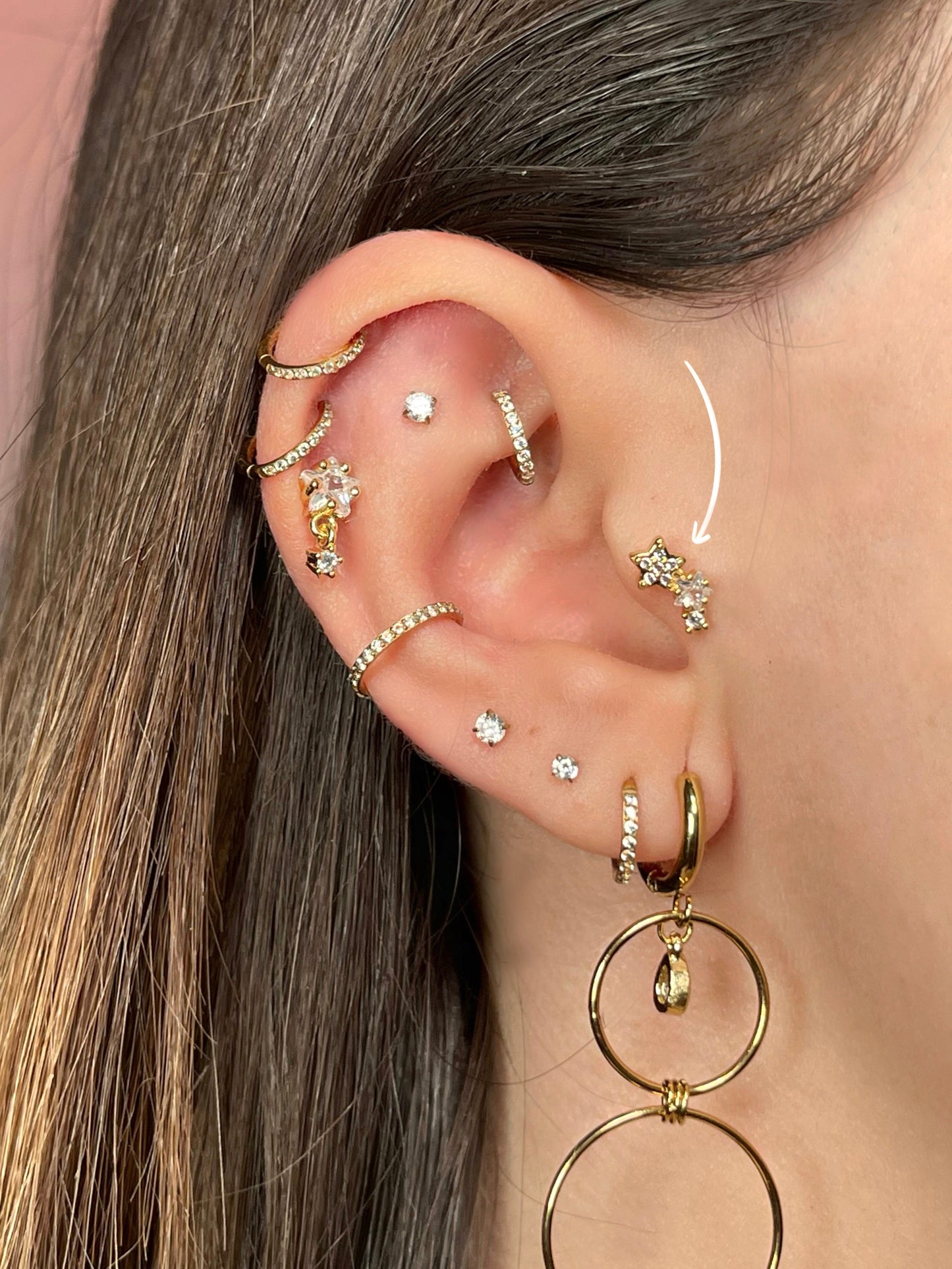 Pendiente/piercing triple estrella brillante (unidad)