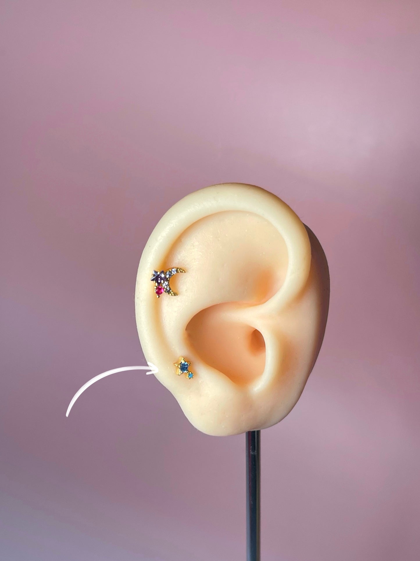 Pendiente/piercing doble estrella azul dorado (unidad)