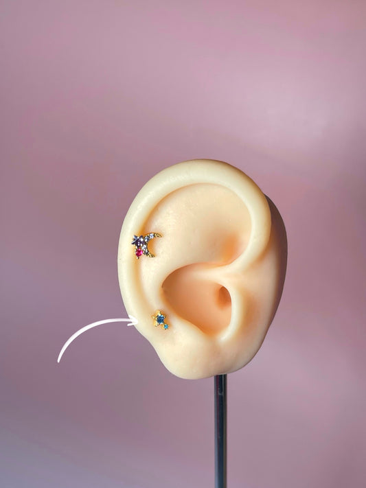 Pendiente/piercing doble estrella azul dorado (unidad)