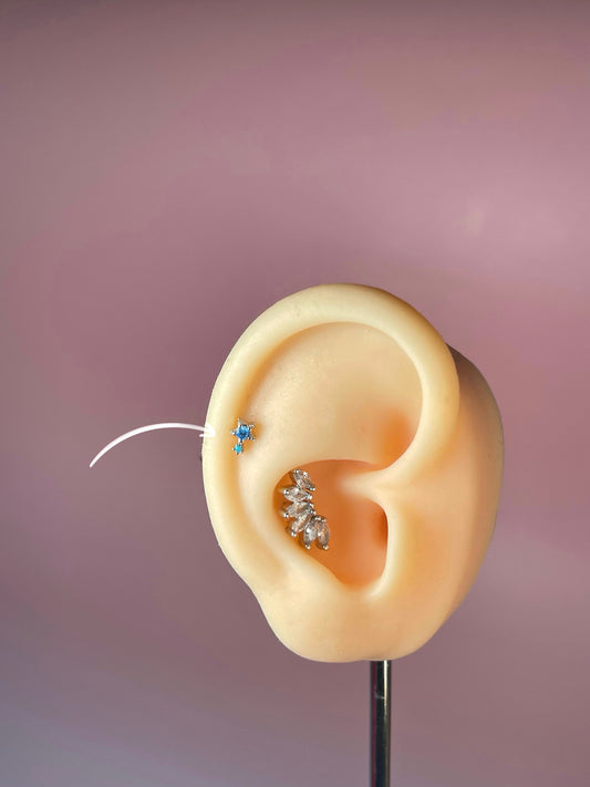 Pendiente/piercing doble estrella azul plateado (unidad)
