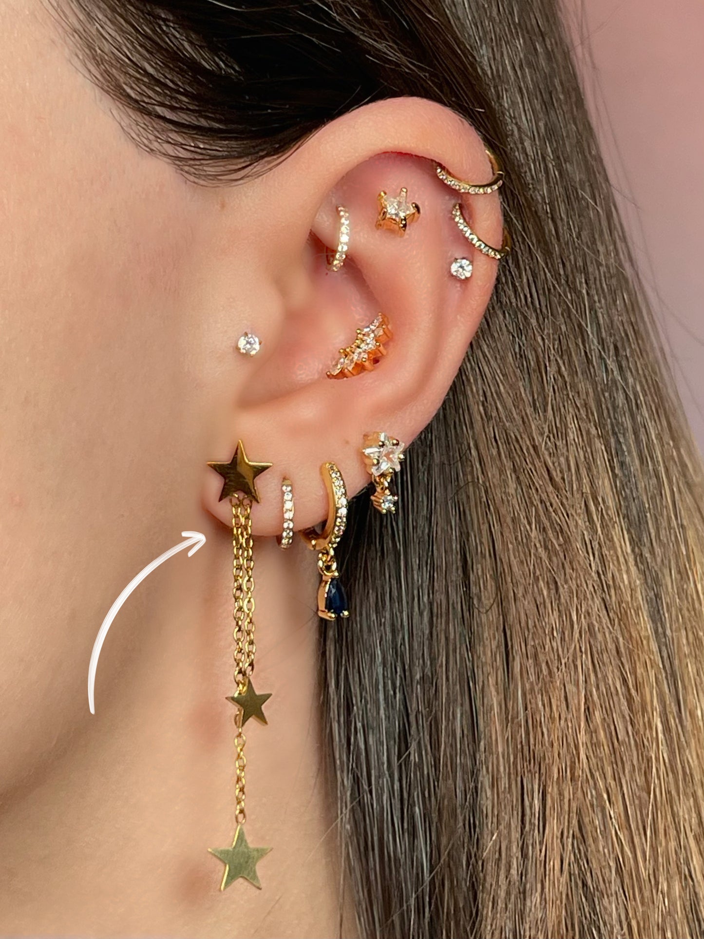 Par de pendientes estrellitas cadena