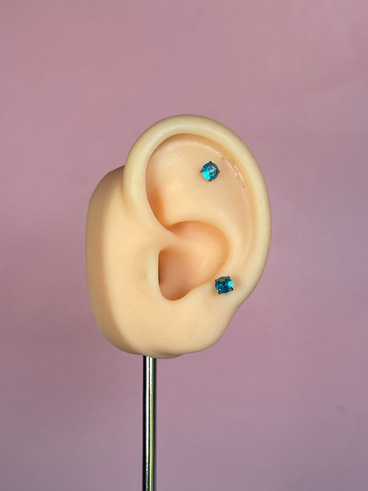 Pendiente/piercing “Sapphire” plateado