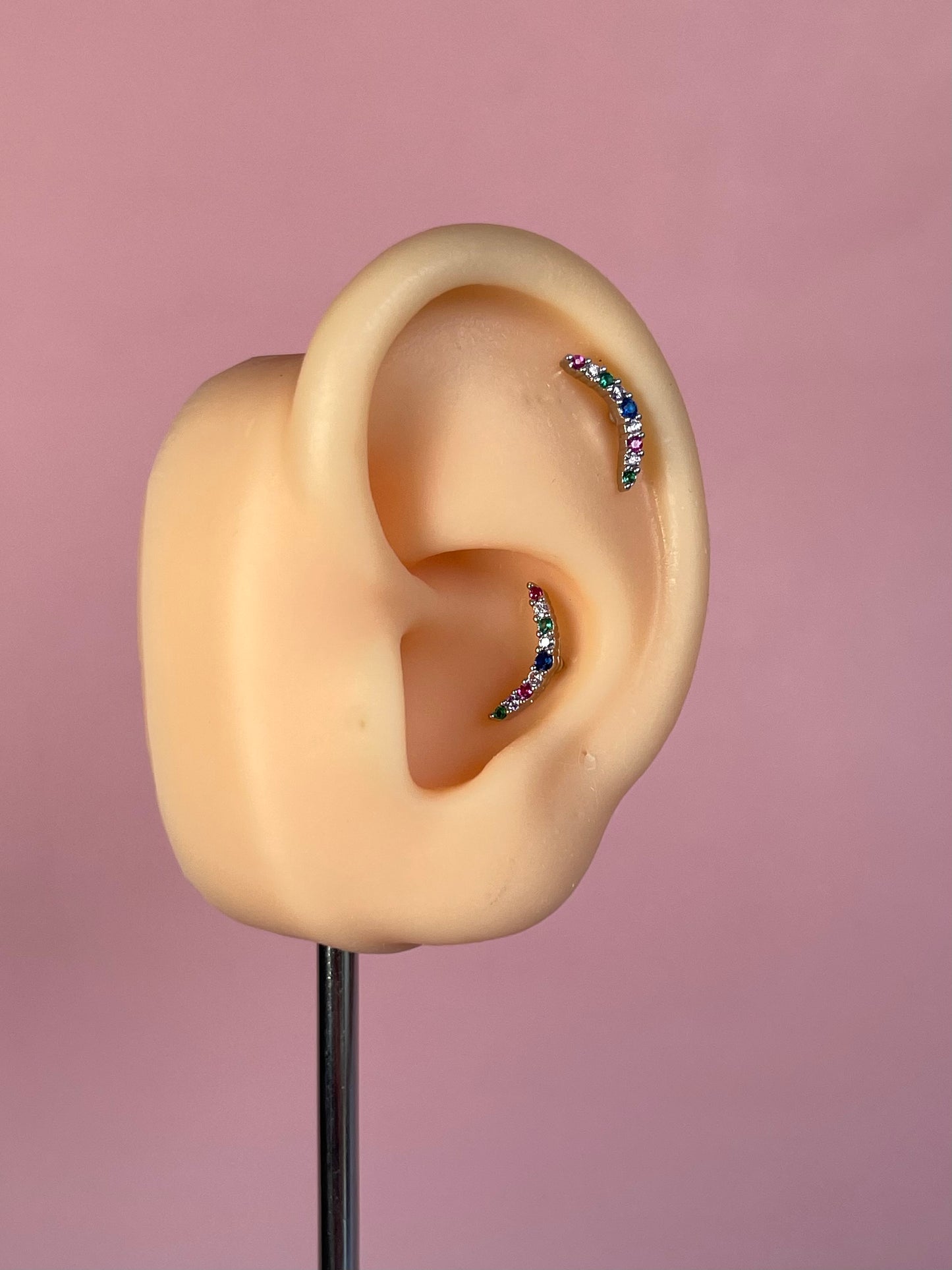 Pendiente/piercing “Rainbow” plateado